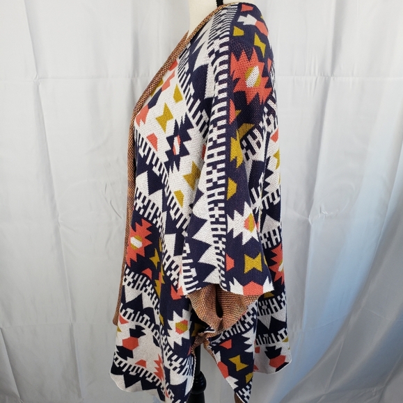 Wild Pearl Aztec Design Open Front Cardigan Lagen Look Blue & Orange Knit Sz M. - Picture 5 of 16